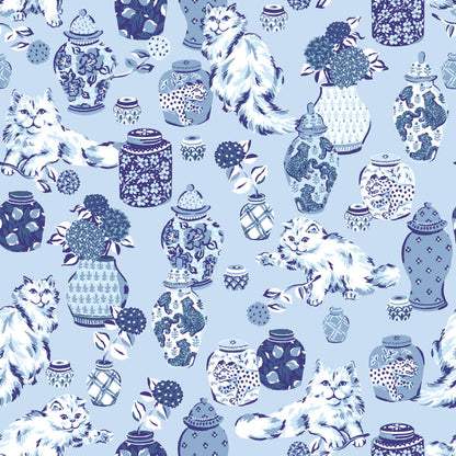 Fancy Cats Peel & Stick Wallpaper Sample - Blue
