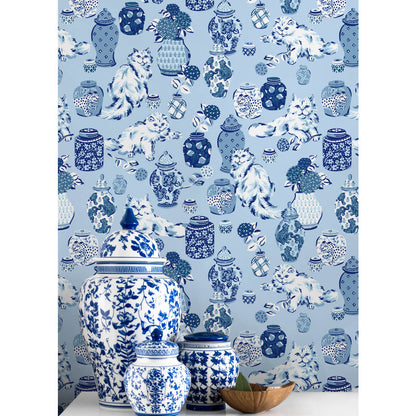 Fancy Cats Peel & Stick Wallpaper Sample - Blue