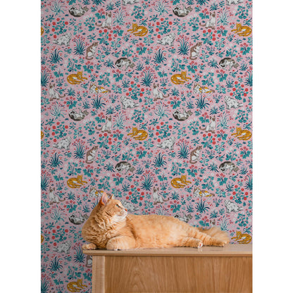 Must Love Cats Peel & Stick Wallpaper Sample - Pink