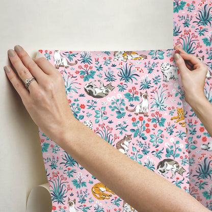 Must Love Cats Peel & Stick Wallpaper Sample - Pink
