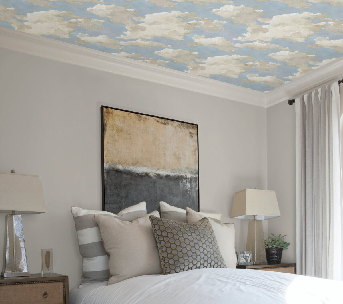 Custom Ceiling Mural Wallpaper 3D Blue Sky And White Clouds  BVM Home