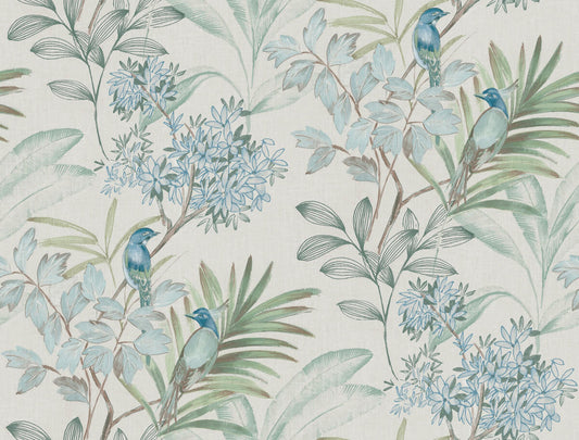 Watercolor Botanicals Handpainted Songbird Peel & Stick Wallpaper - Turquoise