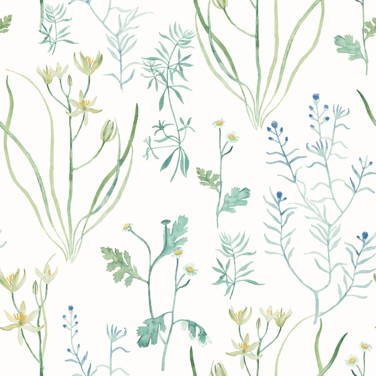 Watercolor Botanicals Alpine Botanical Peel & Stick Wallpaper - Blue