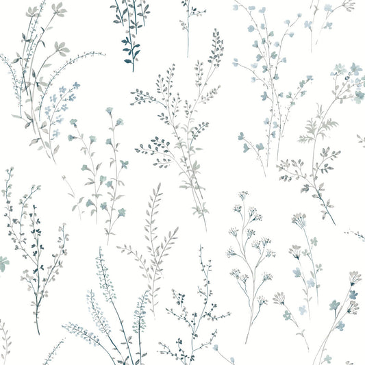 Watercolor Botanicals Wildflower Sprigs Peel & Stick Wallpaper - Blue & Green
