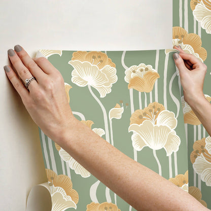 Mirth Studios Shirley Deco Floral Peel & Stick Wallpaper - Green