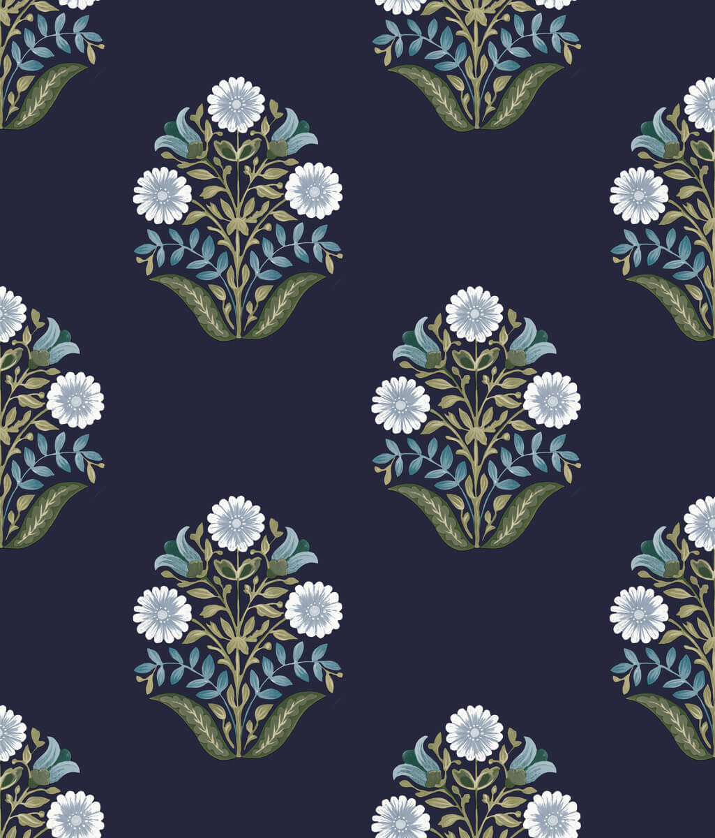 Mirth Studios Sophie Floral Medallion Peel & Stick Wallpaper - Navy