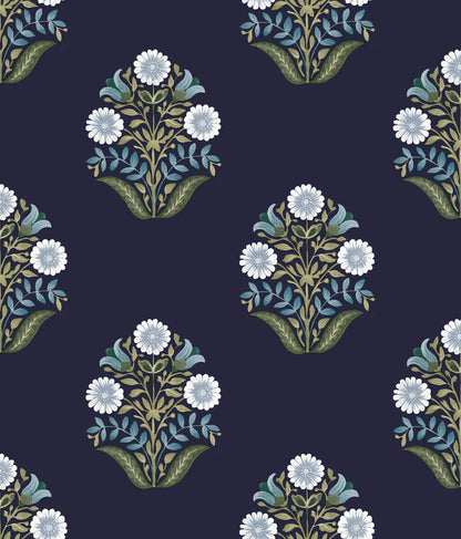 Mirth Studios Sophie Floral Medallion Peel & Stick Wallpaper - Navy