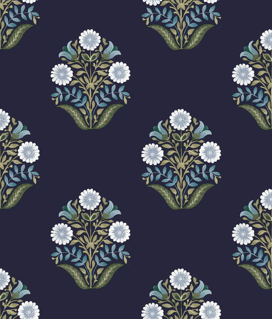 Mirth Studios Sophie Floral Medallion Peel & Stick Wallpaper - Navy