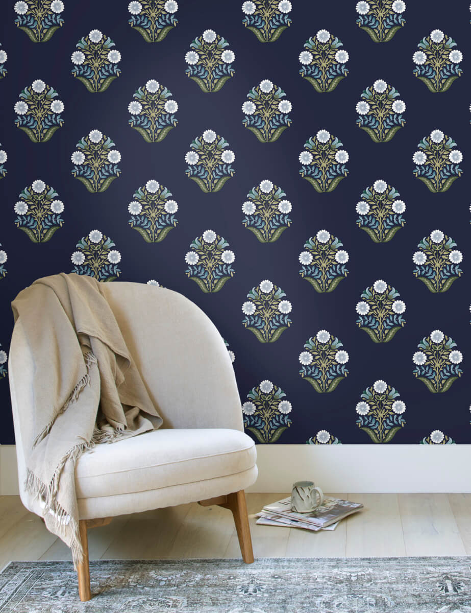 Mirth Studios Sophie Floral Medallion Peel & Stick Wallpaper - Navy