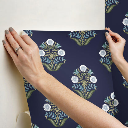 Mirth Studios Sophie Floral Medallion Peel & Stick Wallpaper - Navy