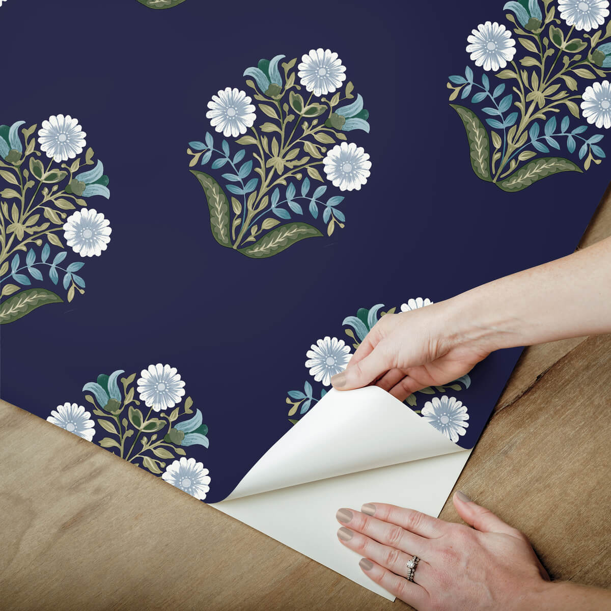 Mirth Studios Sophie Floral Medallion Peel & Stick Wallpaper - Navy