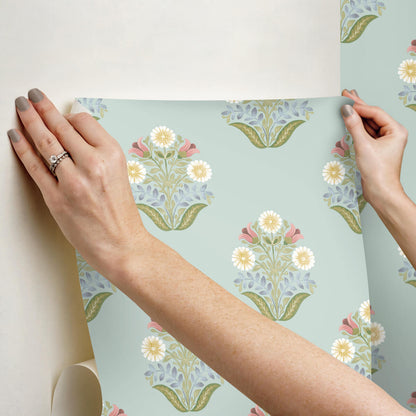 Mirth Studios Sophie Floral Medallion Peel & Stick Wallpaper - Aqua