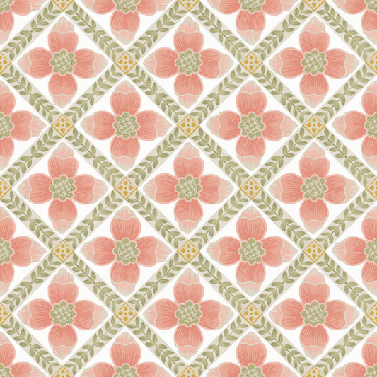 Mirth Studios Mimi Quilted Floral Peel & Stick Wallpaper - Coral