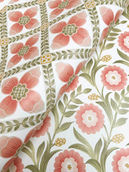 Mirth Studios Mimi Quilted Floral Peel & Stick Wallpaper - Coral