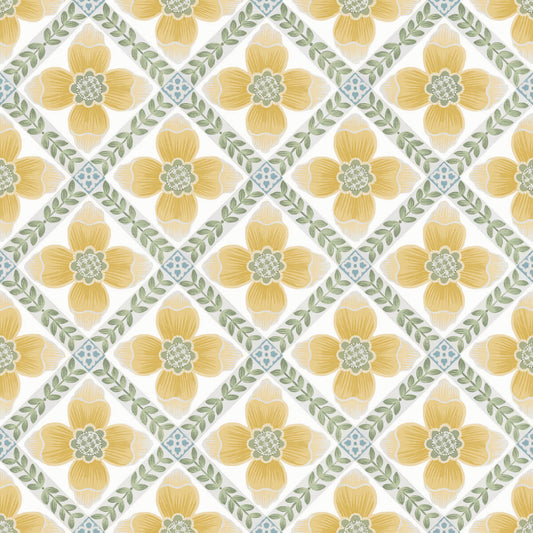 Mirth Studios Mimi Quilted Floral Peel & Stick Wallpaper - Yellow