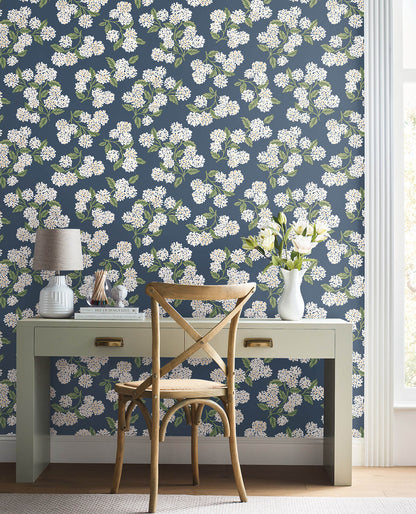 Rifle Paper Co. Hydrangea Peel & Stick Wallpaper - Navy & White