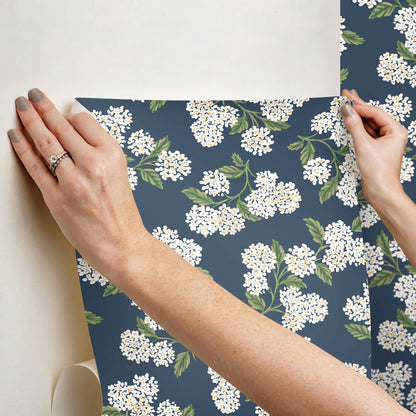 Rifle Paper Co. Hydrangea Peel & Stick Wallpaper - Navy & White