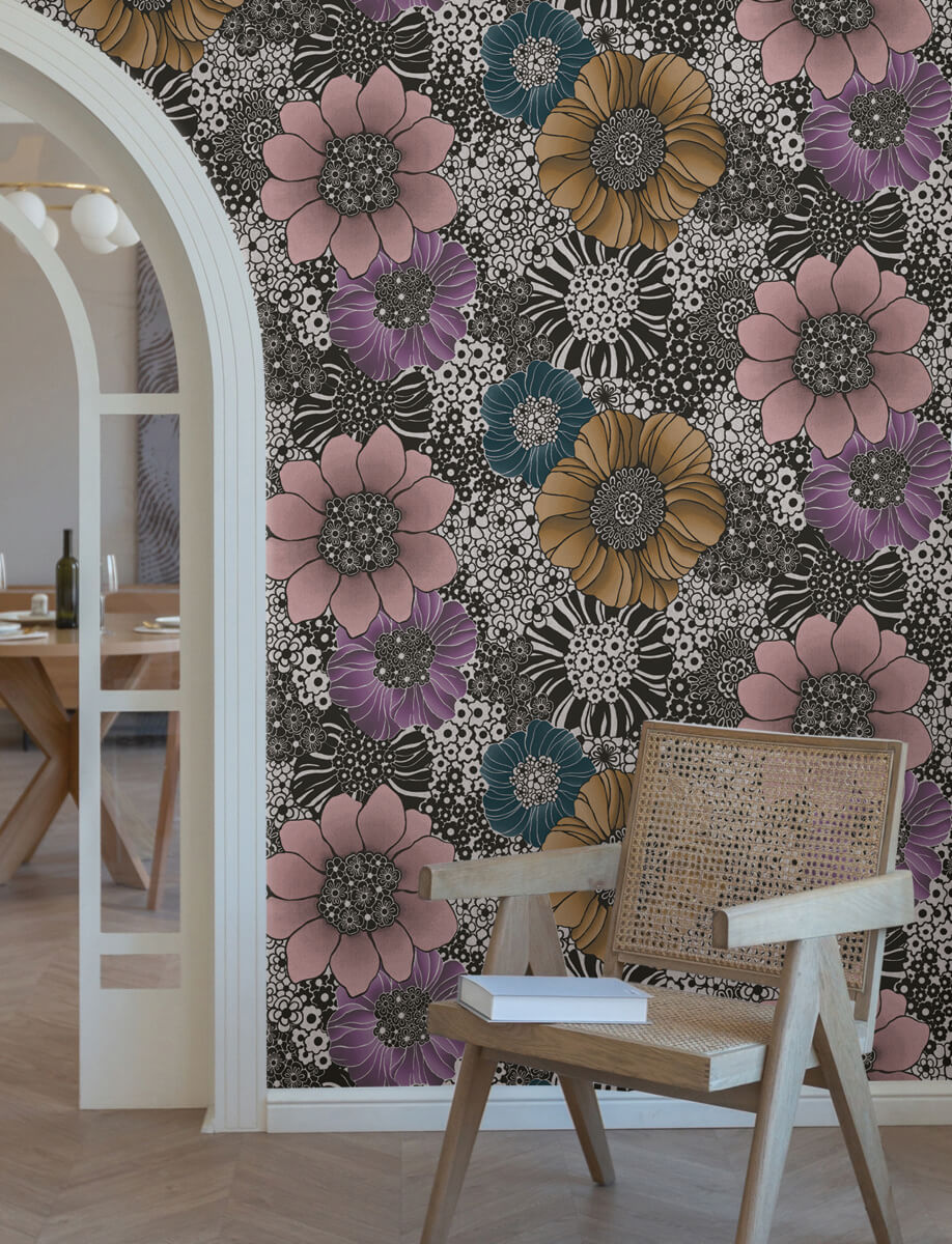 PSW1638RL York Missoni Anemones Black Peel & Stick Wallpaper