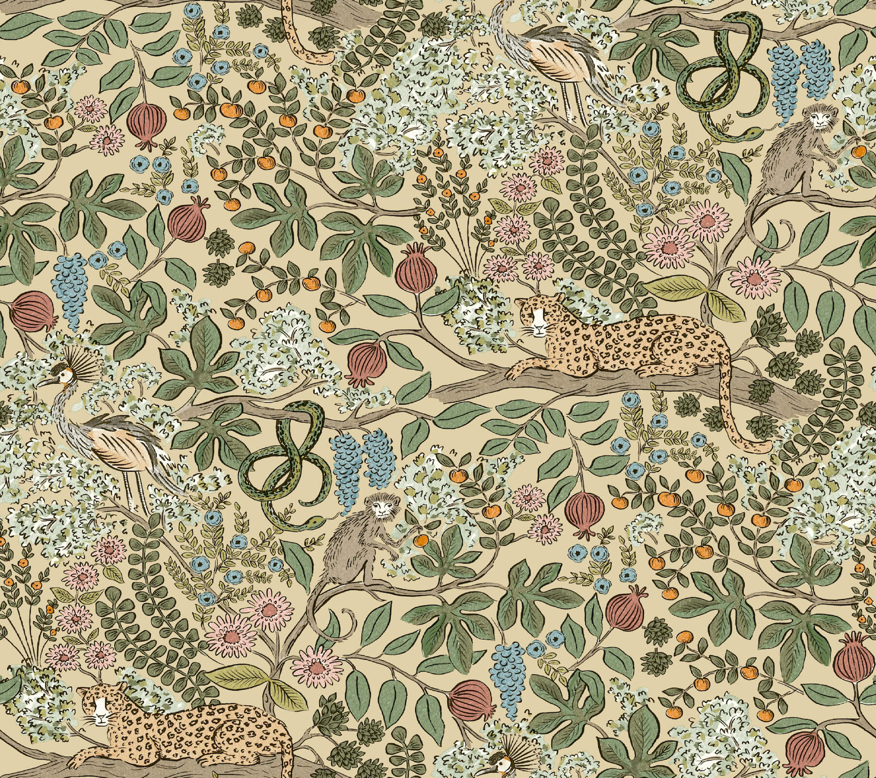 Safari Linen Jungle Toile Premium Peel + Stick Wallpaper - Thumbnail 3