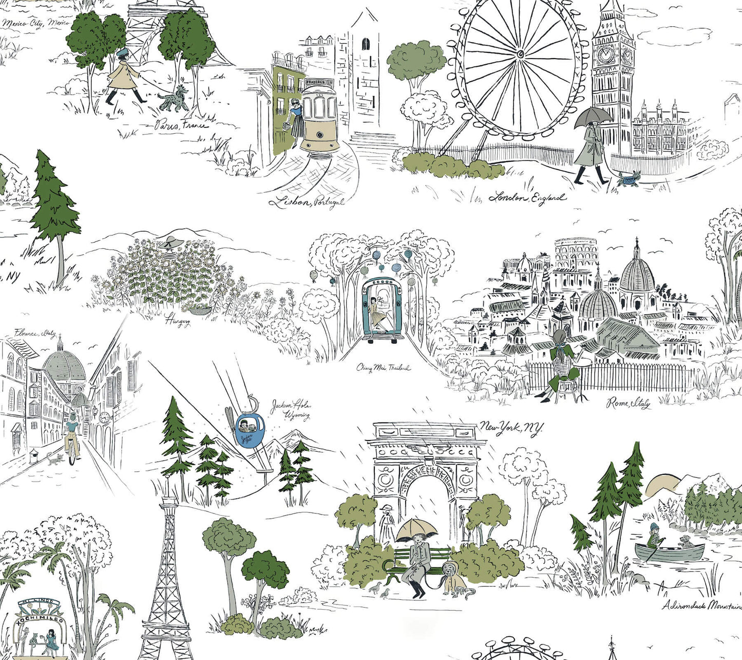 Rifle Paper Co. Travel Sketches Peel & Stick Wallpaper - Blue Multi