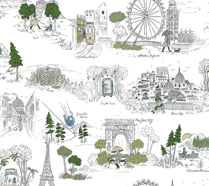 Rifle Paper Co. Travel Sketches Peel & Stick Wallpaper - Blue Multi