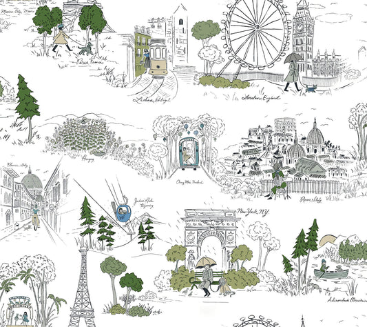 Rifle Paper Co. Travel Sketches Peel & Stick Wallpaper - Blue Multi