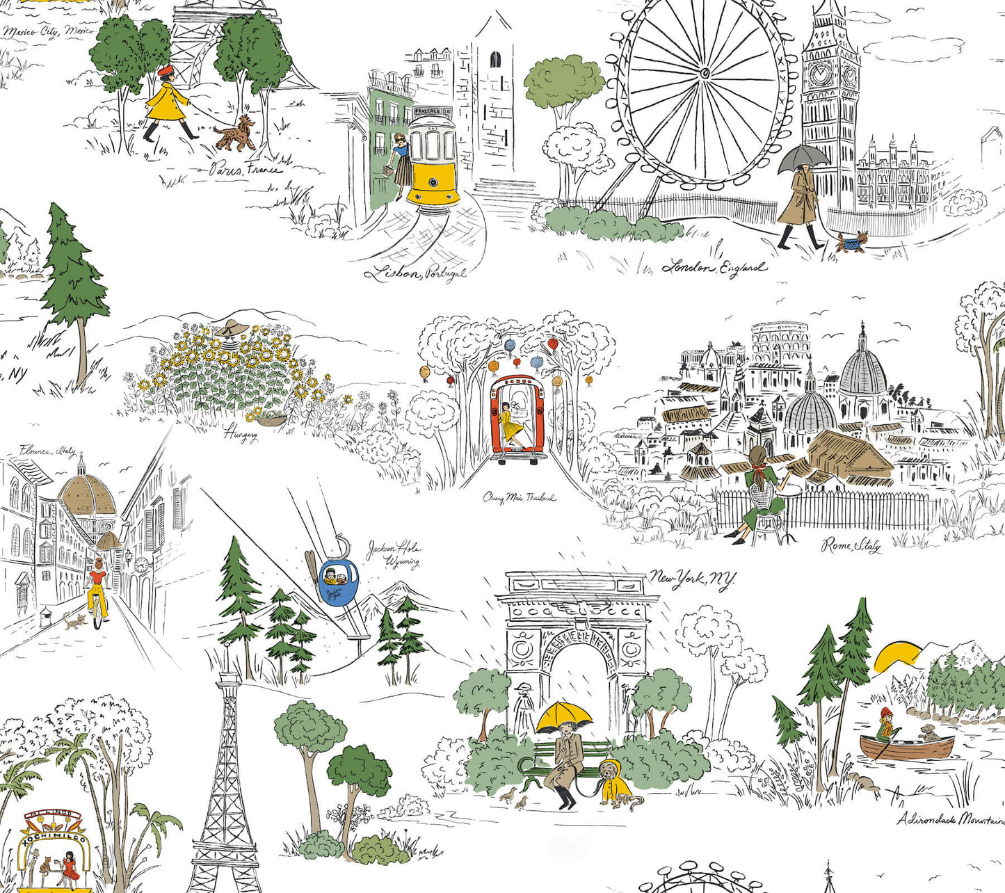 Rifle Paper Co. Travel Sketches Peel & Stick Wallpaper - Yellow Multi