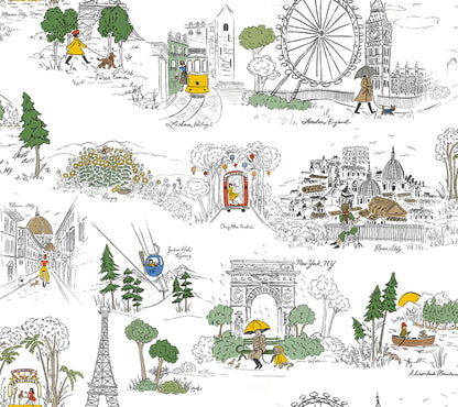 Rifle Paper Co. Travel Sketches Peel & Stick Wallpaper - Yellow Multi