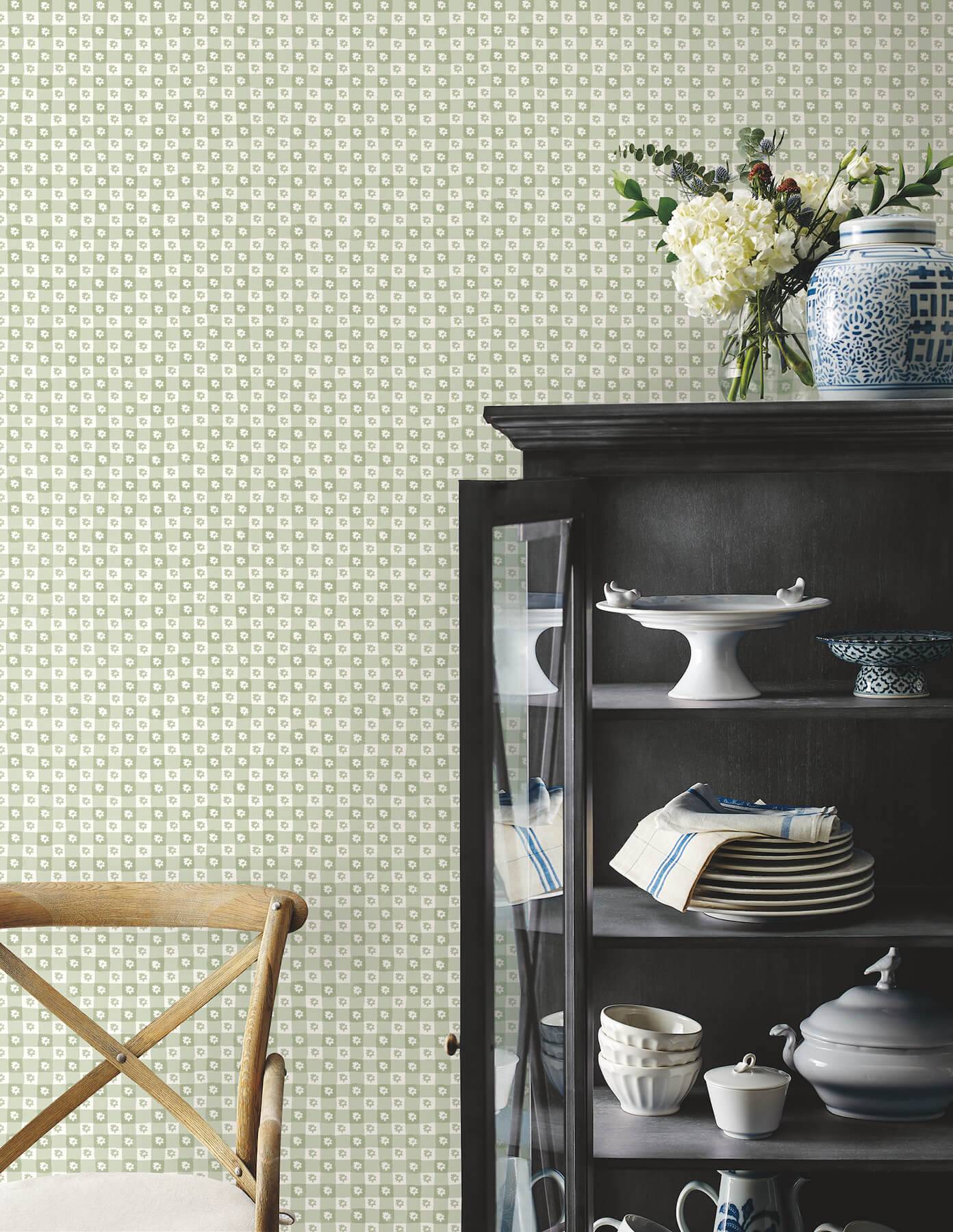 Rifle Paper Co. Daisy Gingham Peel & Stick Wallpaper - Green