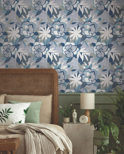 York Garden Muse Fantasium Peel & Stick Wallpaper - Blue