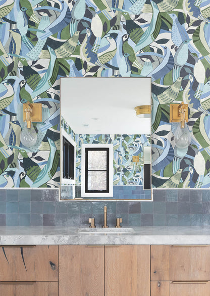 York Garden Muse Fauvist Flock Peel & Stick Wallpaper - Green