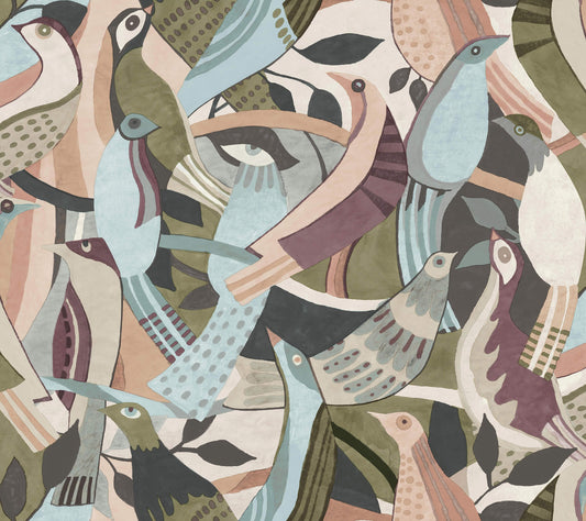 York Garden Muse Fauvist Flock Peel & Stick Wallpaper - Plum