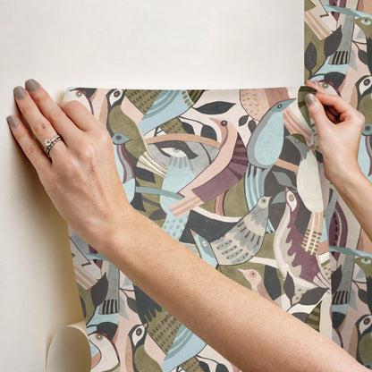 York Garden Muse Fauvist Flock Peel & Stick Wallpaper - Plum