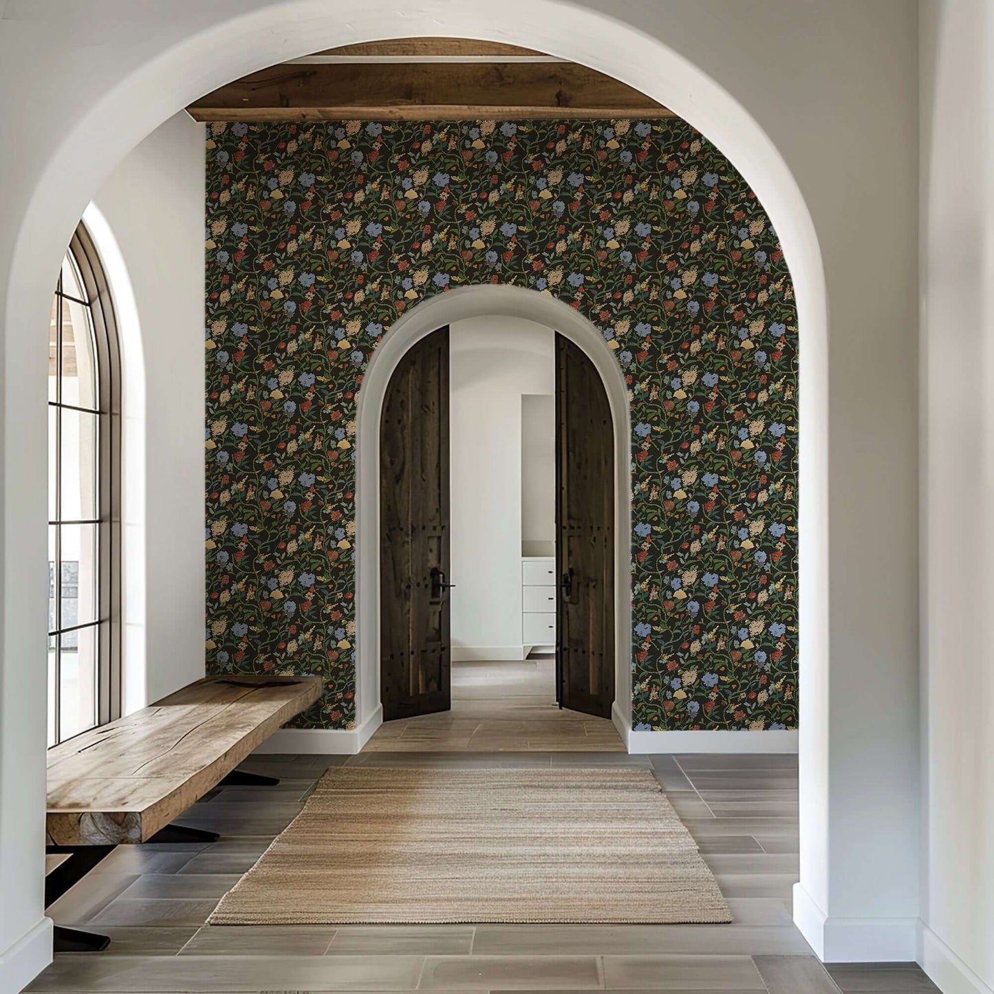 Mitchell Black Painted Flower Patch Wallpaper - Midnight Bloom