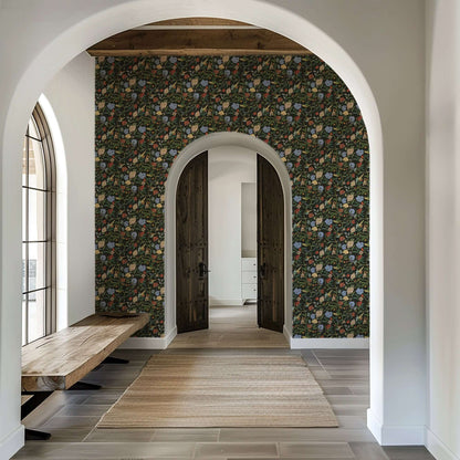 Mitchell Black Painted Flower Patch Wallpaper - Midnight Bloom