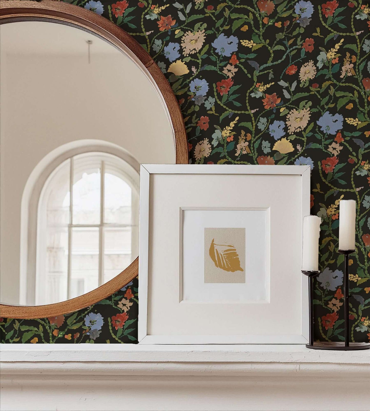 Mitchell Black Painted Flower Patch Wallpaper - Midnight Bloom