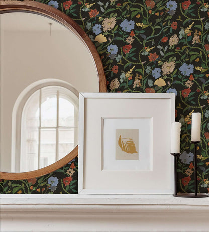 Mitchell Black Painted Flower Patch Wallpaper - Midnight Bloom