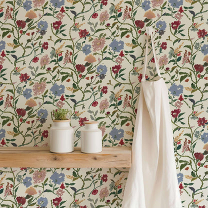 Mitchell Black Painted Flower Patch Wallpaper - Morning Bloom