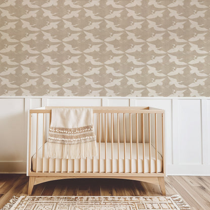 Mitchell Black Kids Paper Cranes Wallpaper - Raw Linen