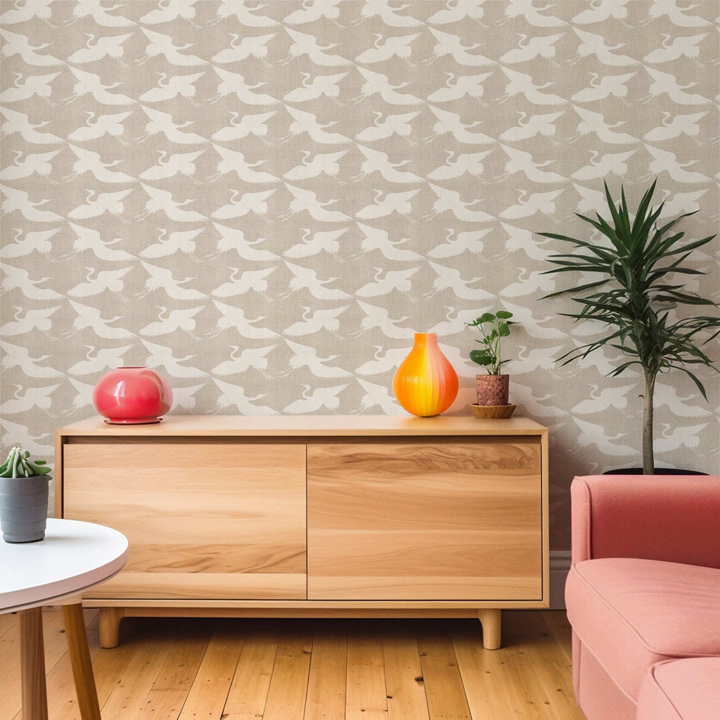 Mitchell Black Kids Paper Cranes Wallpaper - Raw Linen