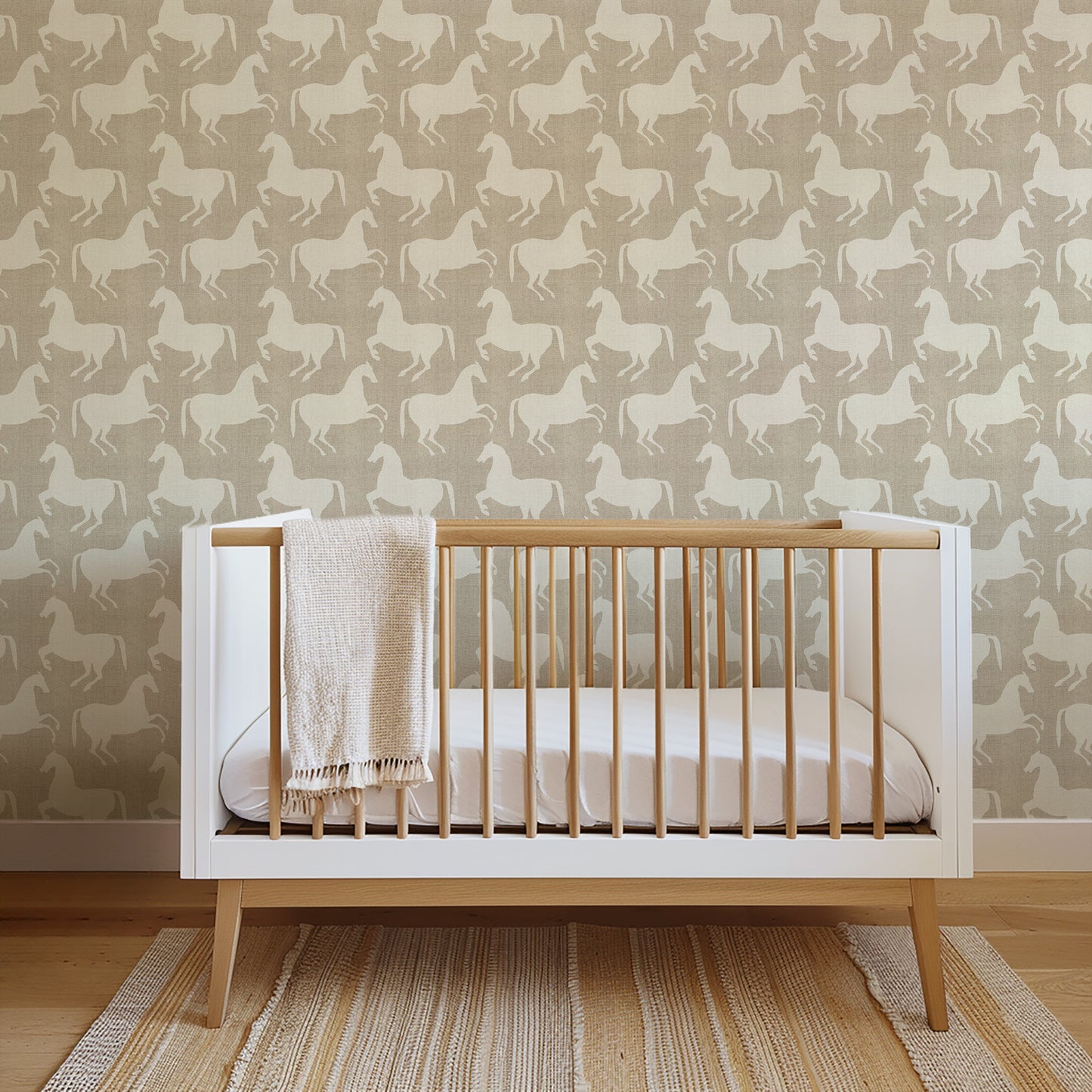Mitchell Black Kids Paper Horses Wallpaper - Raw Linen