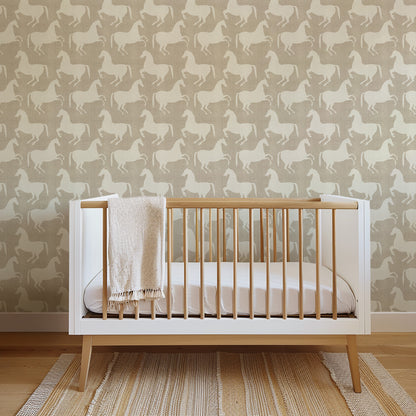 Mitchell Black Kids Paper Horses Wallpaper - Raw Linen