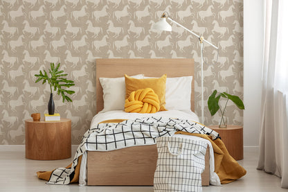 Mitchell Black Kids Paper Horses Wallpaper - Raw Linen