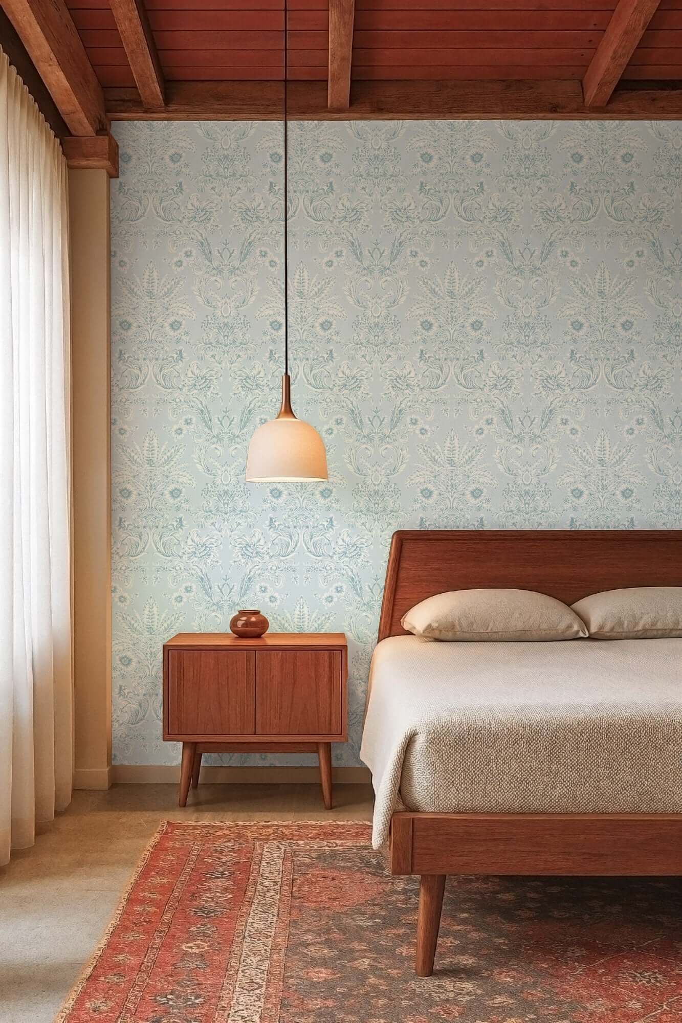Mitchell Black Parlor Paper Wallpaper - Blue Feather