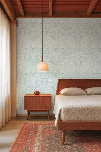 Mitchell Black Parlor Paper Wallpaper - Blue Feather