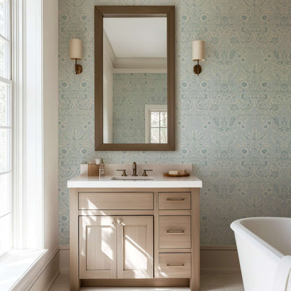 Mitchell Black Parlor Paper Wallpaper - Blue Feather