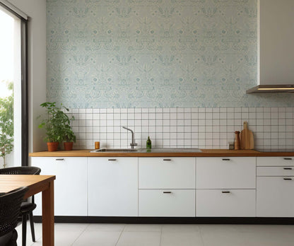 Mitchell Black Parlor Paper Wallpaper - Blue Feather