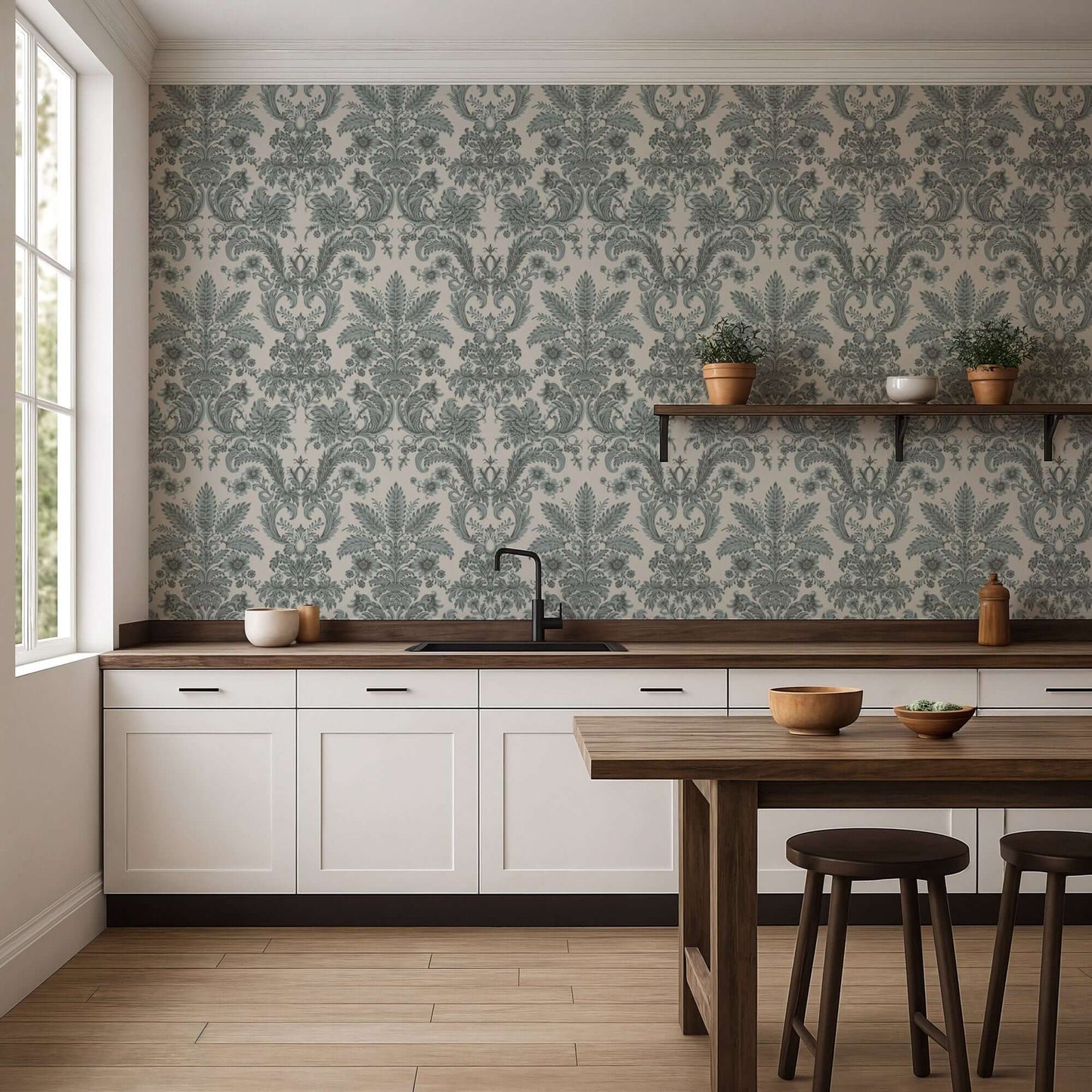 Mitchell Black Parlor Paper Wallpaper - Celadon