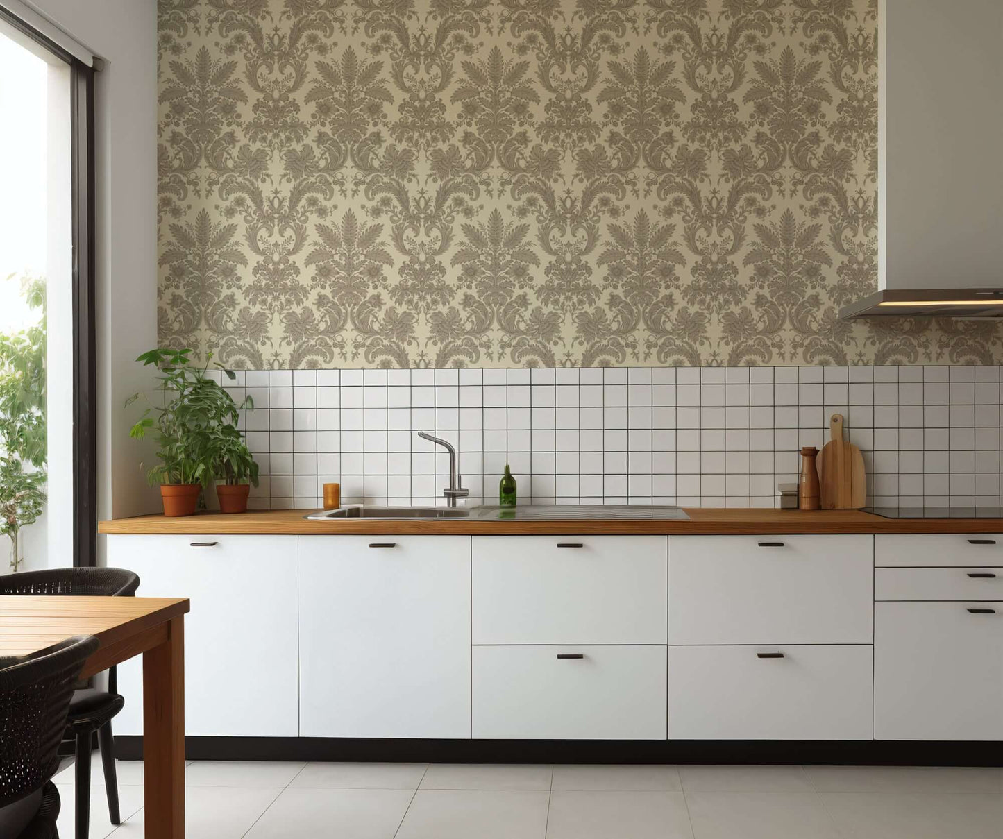 Mitchell Black Parlor Paper Wallpaper - Champagne