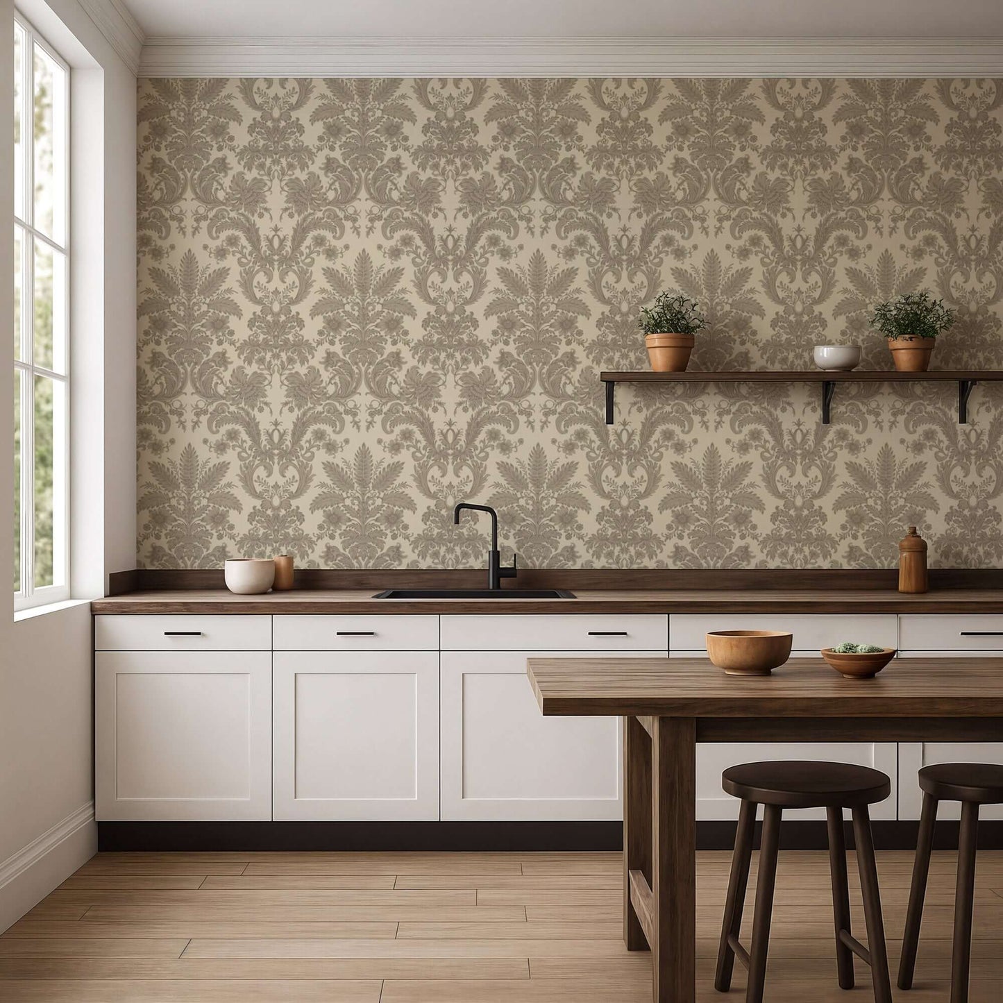 Mitchell Black Parlor Paper Wallpaper - Champagne